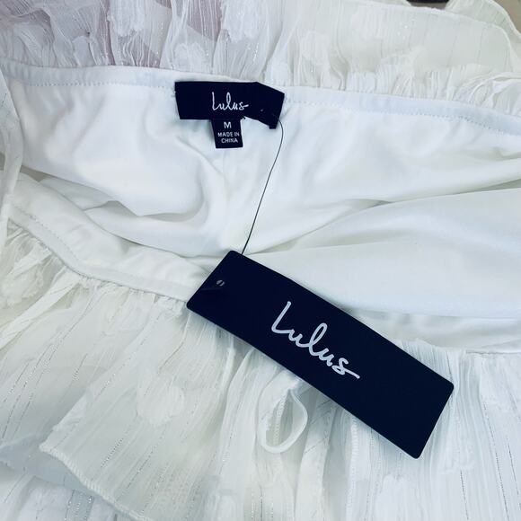 NEW Lulus Size M Easily Adored Burnout Floral Tiered Midi Dress White Ruffle - Picture 12 of 16